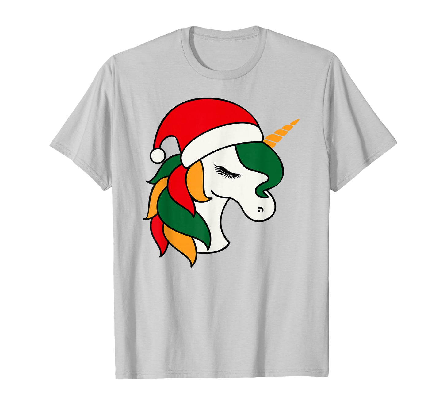 Christmas Unicorn Face Cute Santa Hat T-Shirt