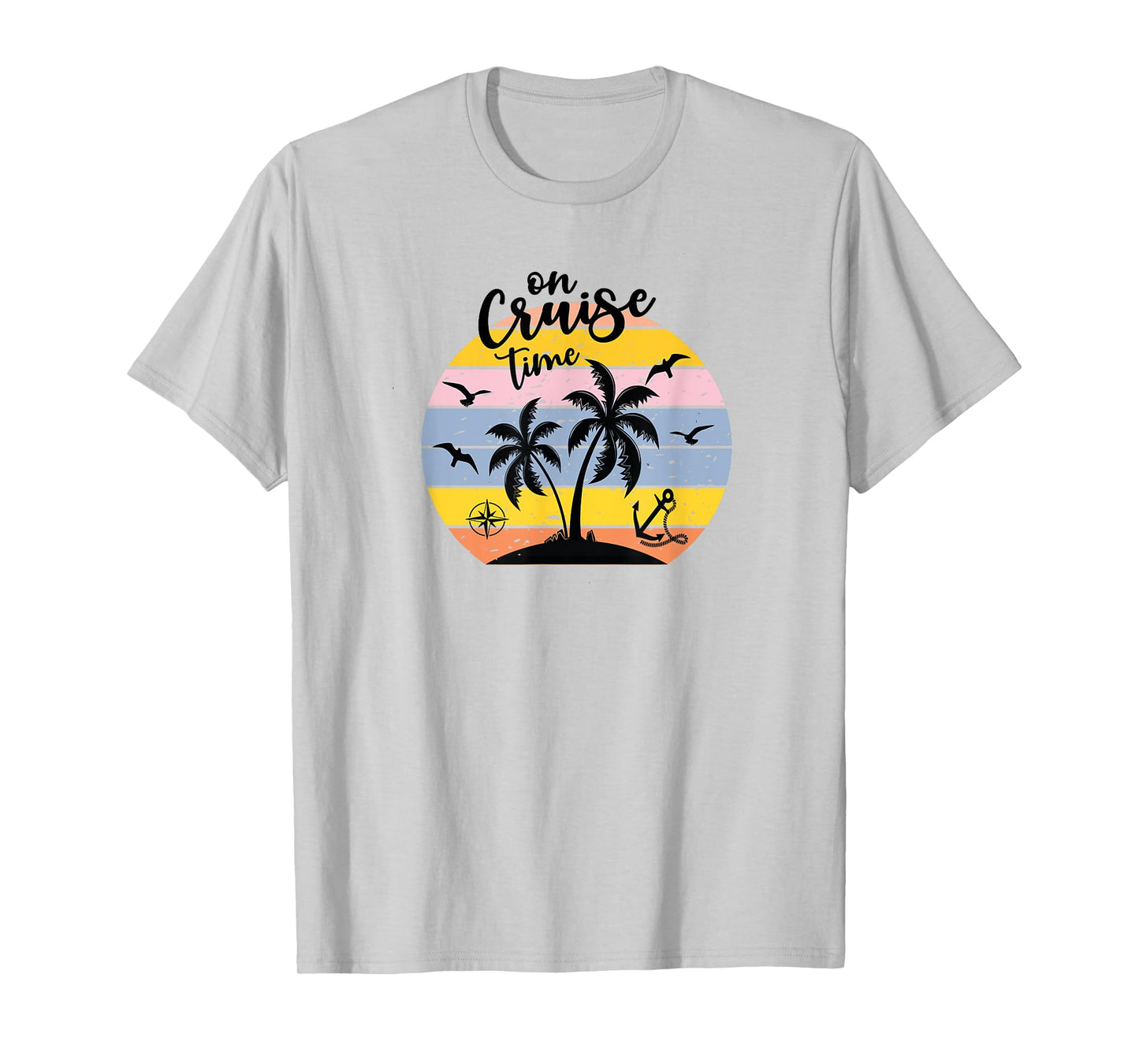 On Cruise Time Funny Coconut Tree Graphic Vintage T-Shirt