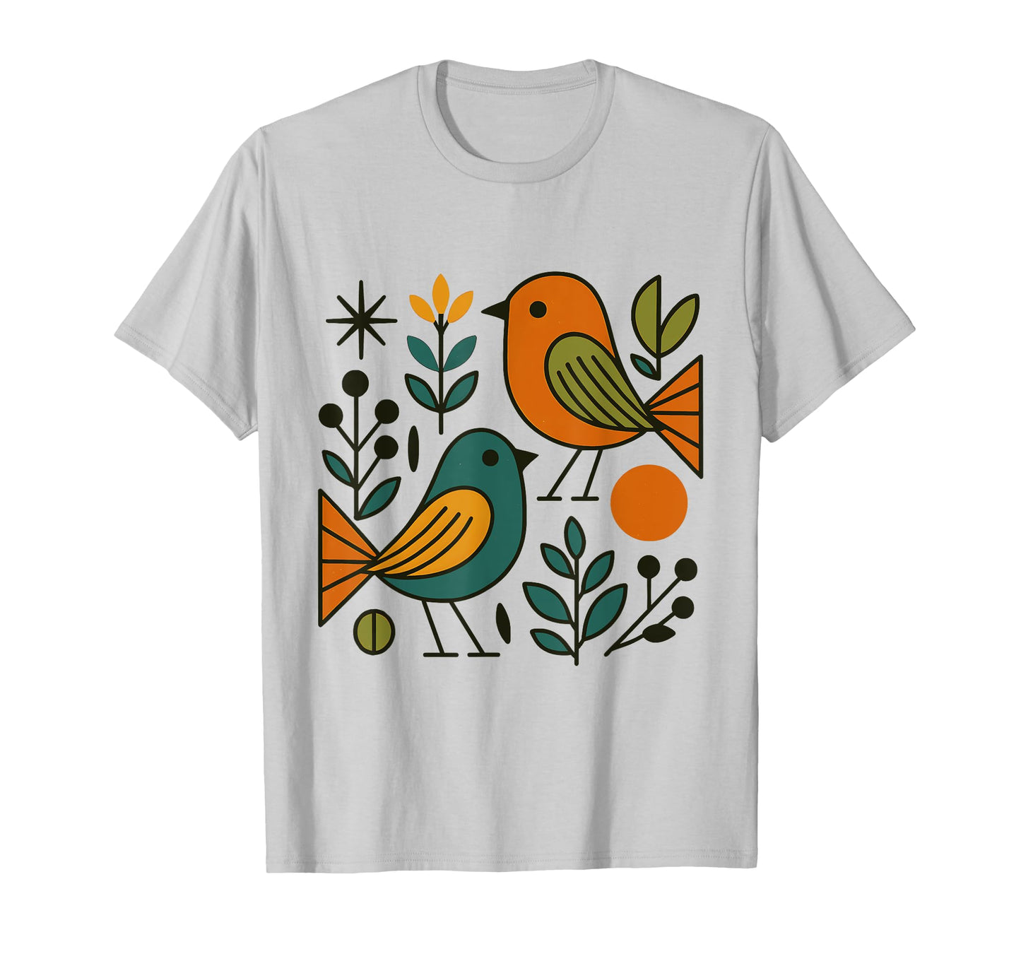 Vintage Mid Century Birds Modern Graphic Illustration Design T-Shirt