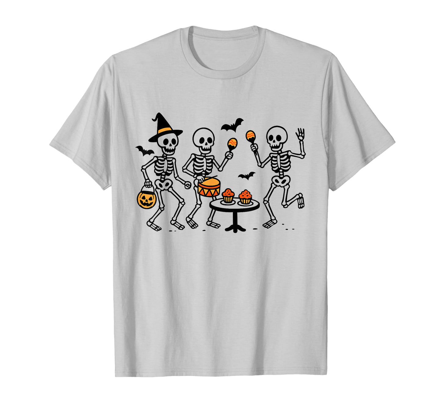 Halloween Skeleton Party with Lantern and Drum Funny Design T-Shirt