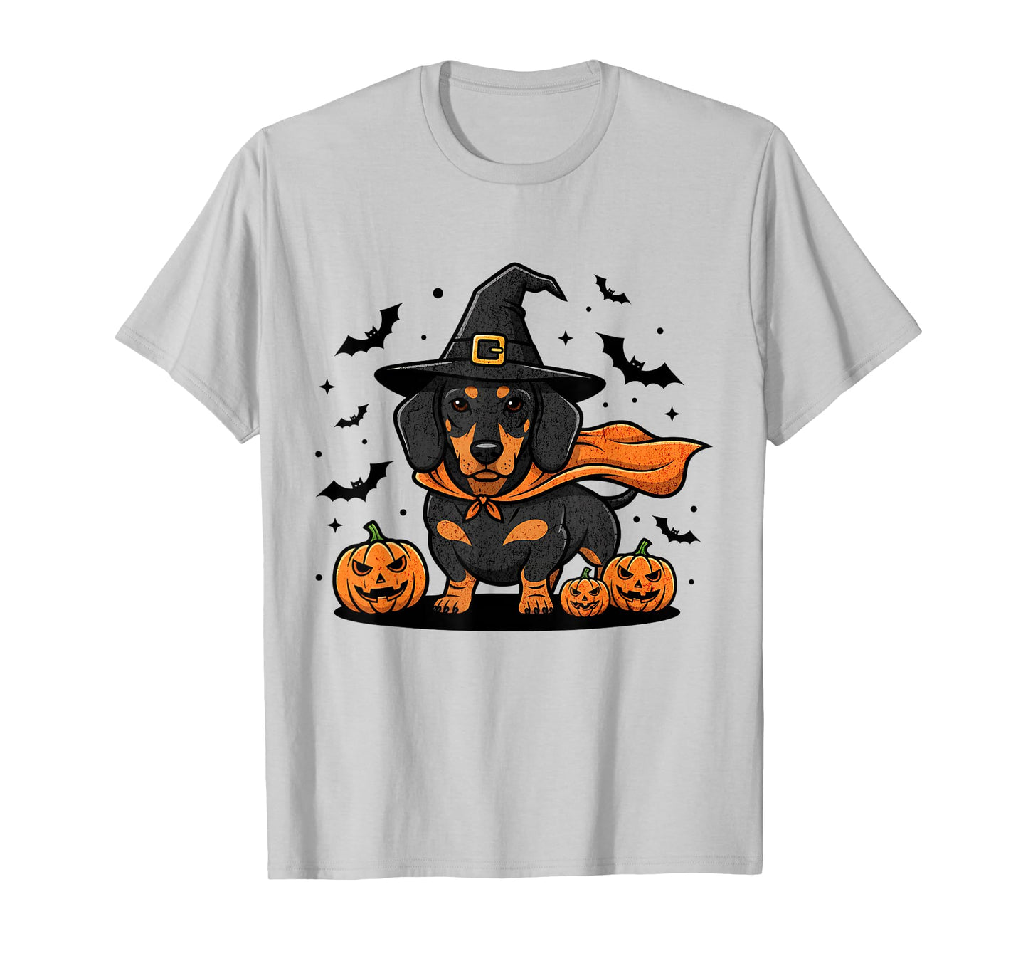 Halloween Dachshund Dog in Witch Hat with Pumpkins and Bats T-Shirt