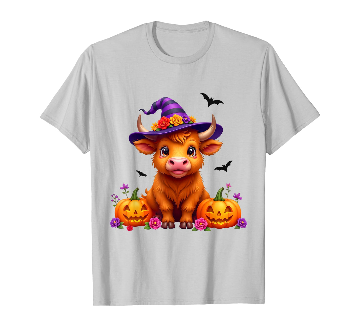 Highland Cow in Witch Costume Happy Halloween Costume Day T-Shirt