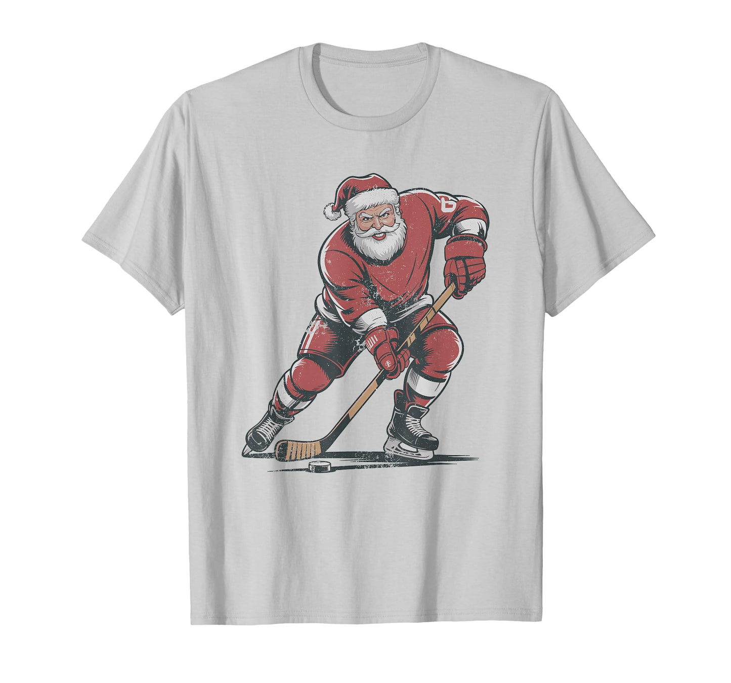 Vintage Santa Playing Hockey Retro Christmas Holiday Sports T-Shirt