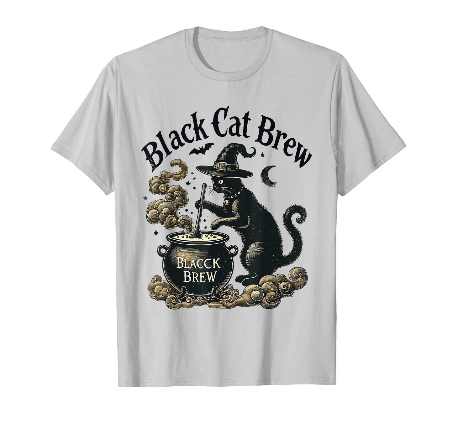 Funny Black Cat Brew Spooky Witch Vintage Cat Halloween T-Shirt