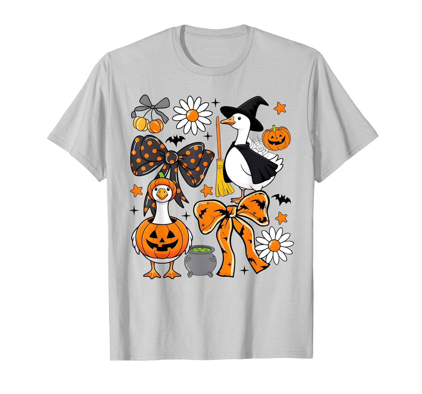 Halloween Silly Goose Witch Pumkin Coquette Bow Womens Girls T-Shirt