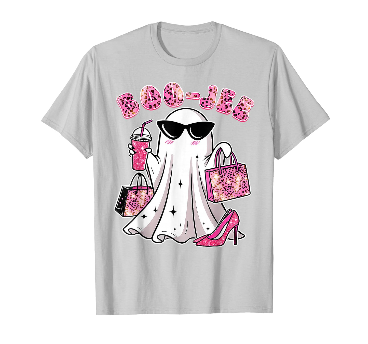 Coquette Pink Leopard Boo-JEE Ghost Halloween Women Girls T-Shirt