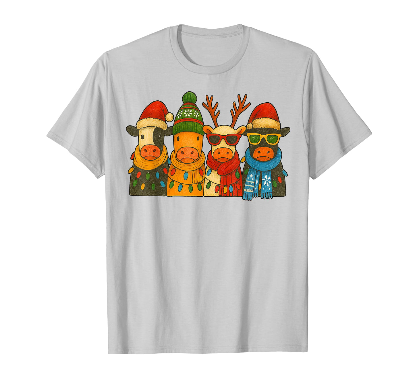 Cow Christmas Lights, Retro Western Farm Animal Design Women T-Shirt