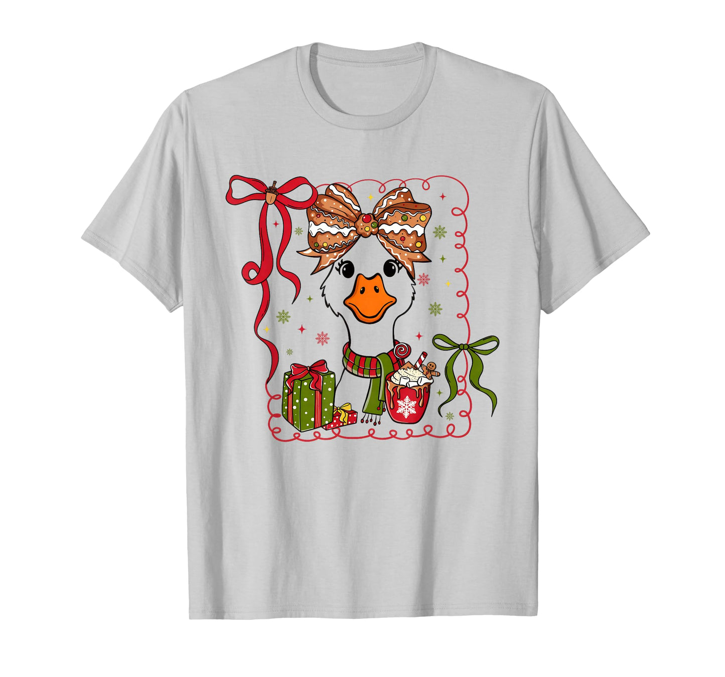 Preppy Christmas Santa Gooses Bow Xmas Tree Funny Holiday T-Shirt