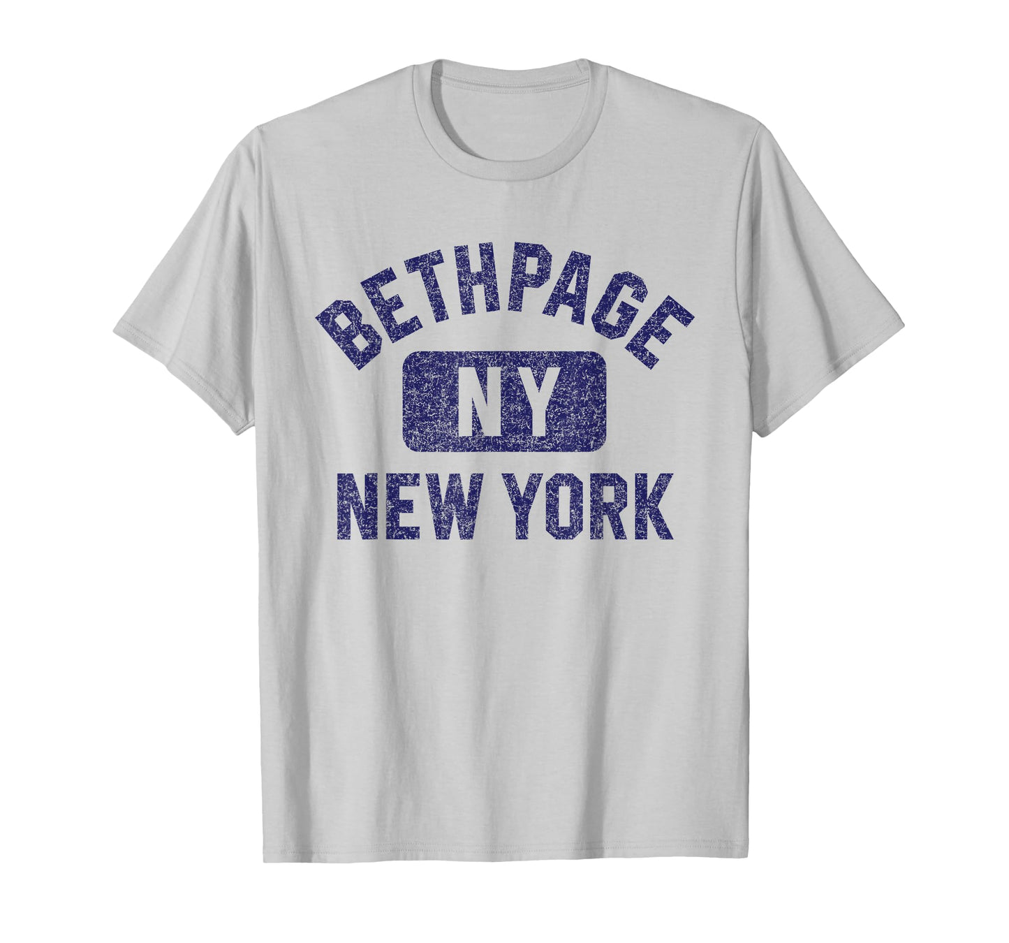 Bethpage NY New York Gym Style Distressed Dark Blue Print T-Shirt