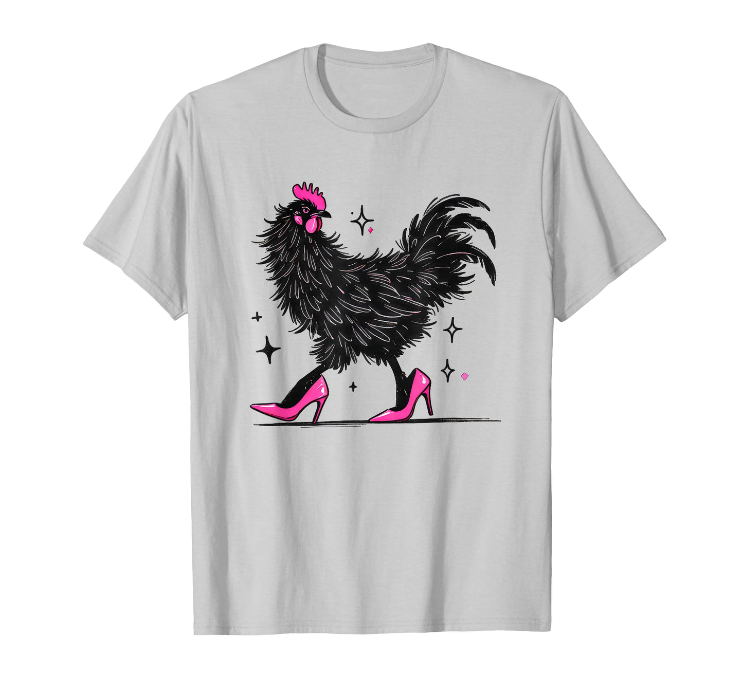 Funny Chicken In Pink Heels Color T-Shirt