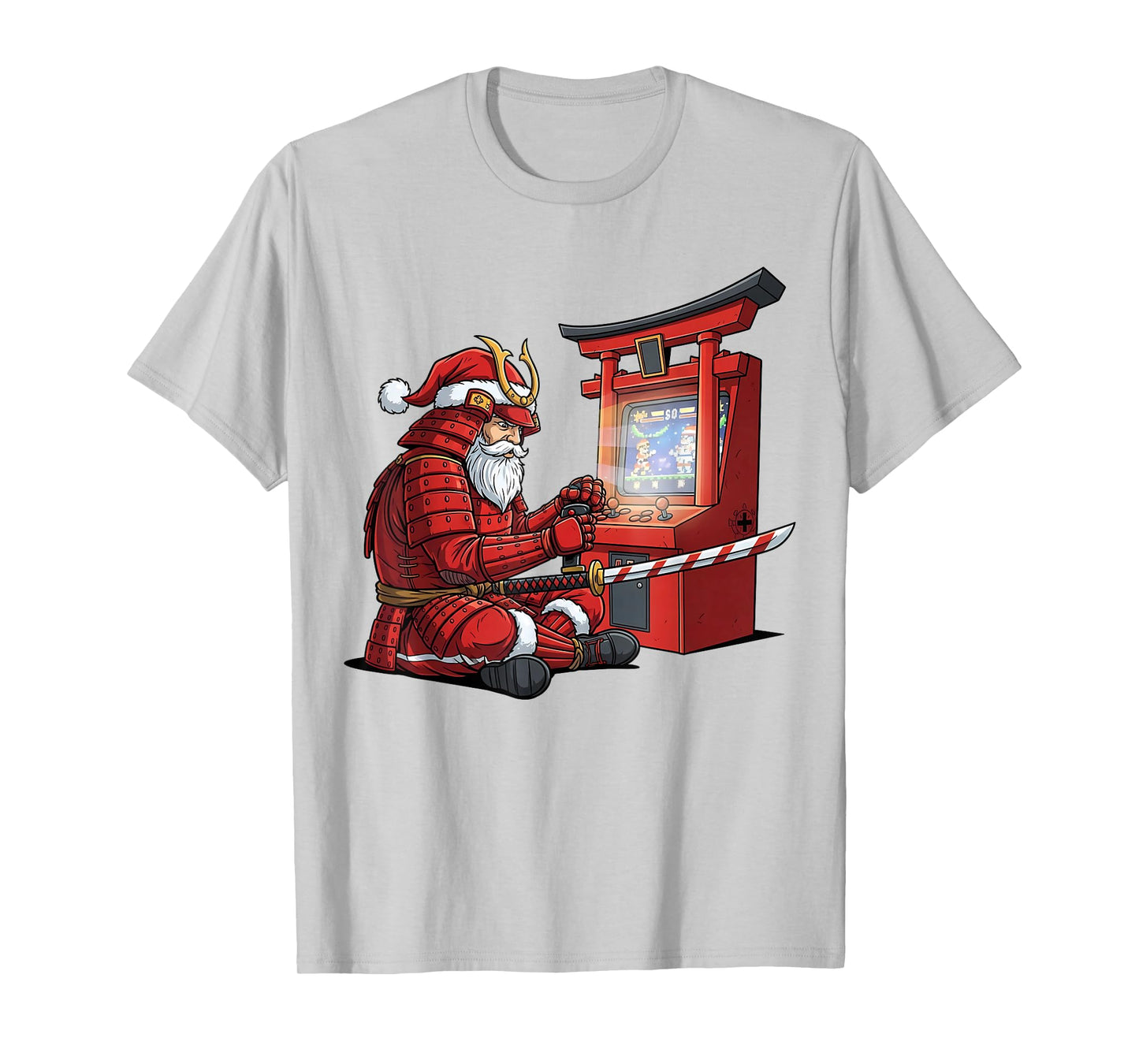 Santa Samurai Gamer Funny Arcade Fighting Christmas Boys T-Shirt