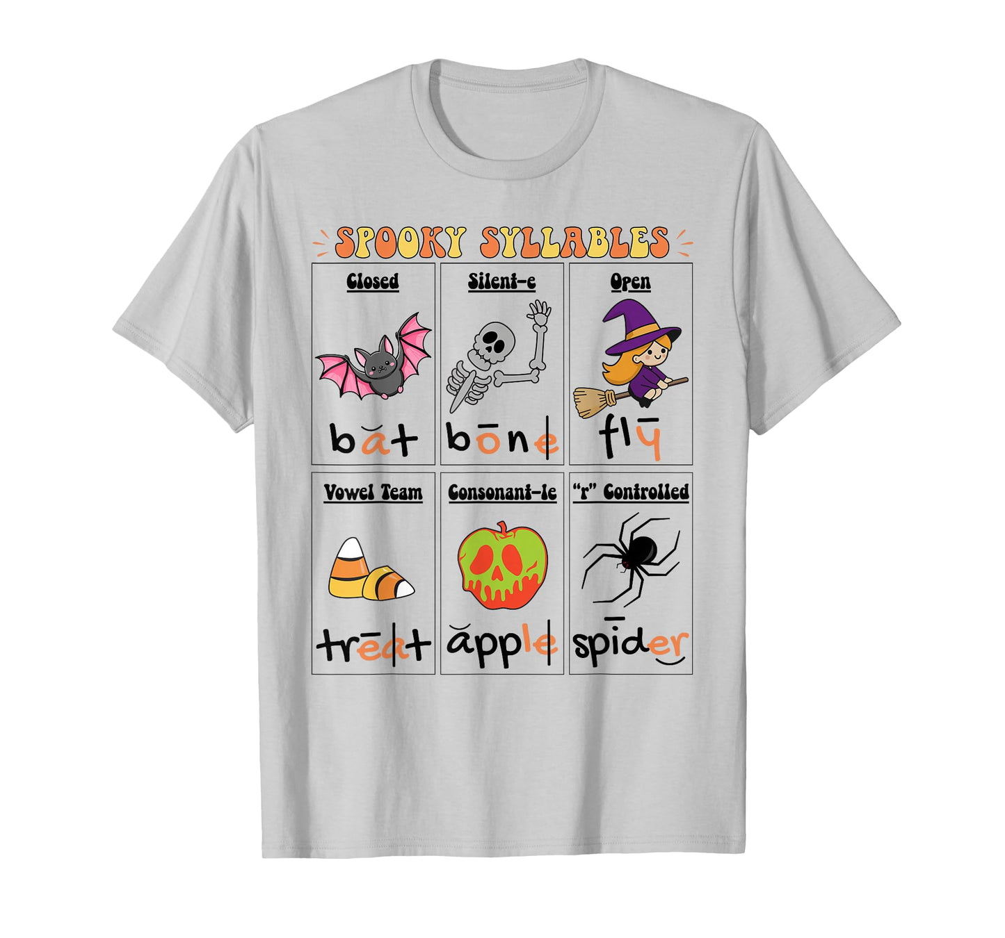 Halloween Reading Spooky Syllables Teacher Vintage T-Shirt