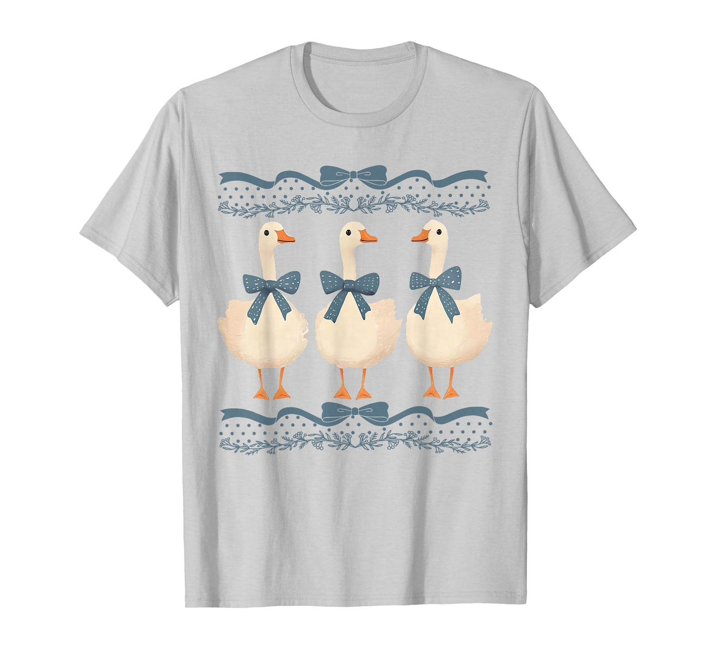 Mama Goose With Baby Geese Vintage Blue Ribbon Goose Lover T-Shirt
