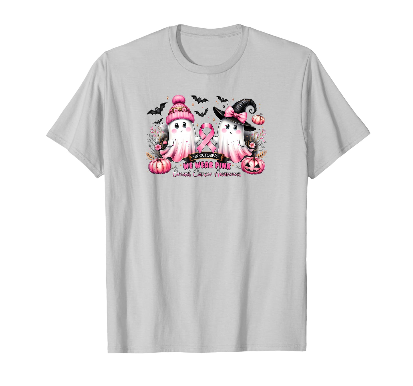 in October we wear Pink Ghost Breast Cancer Awareness T-Shirt