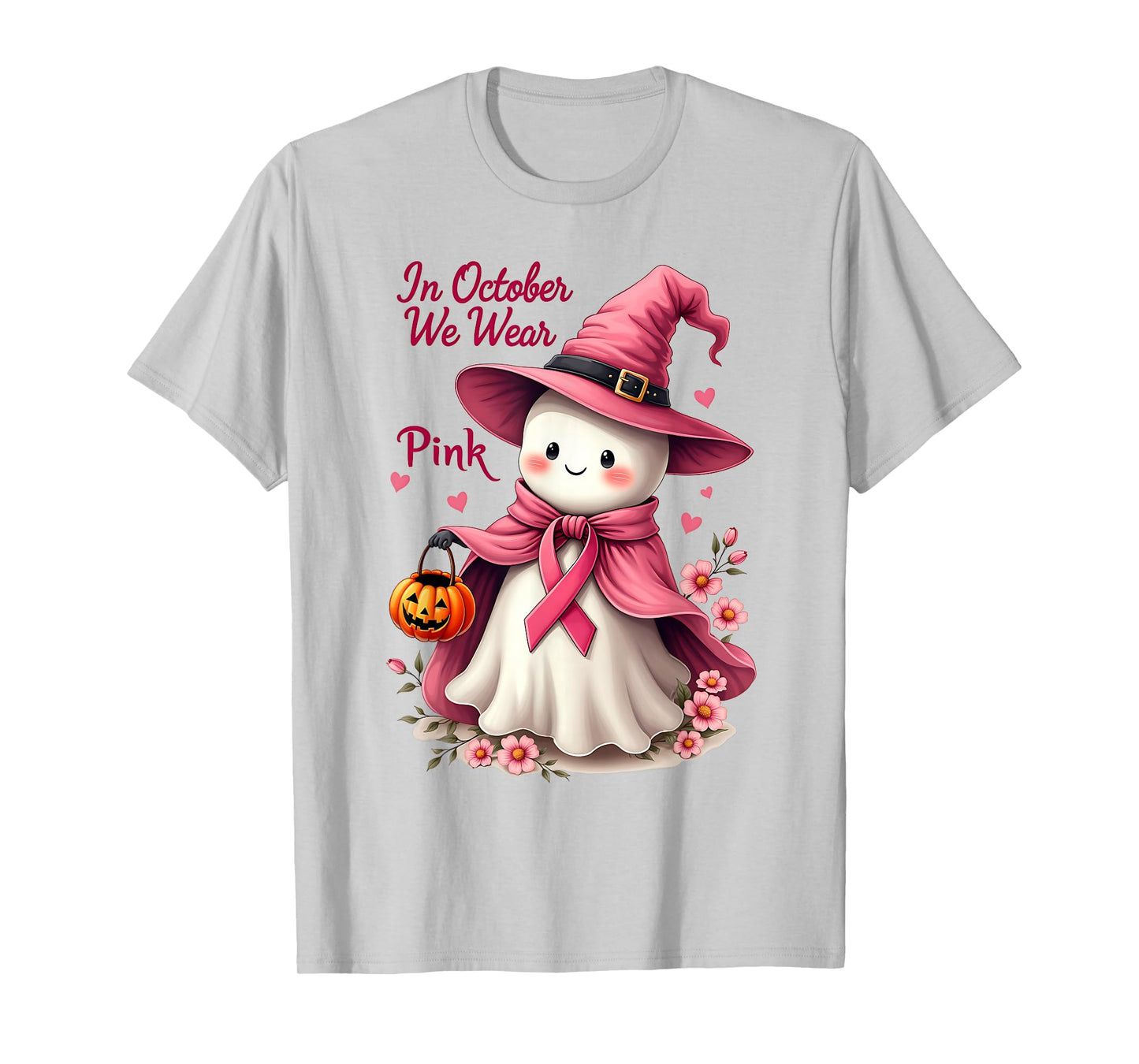 Breast Cancer Women Halloween in October We Wear Pink Ghost T-Shirt