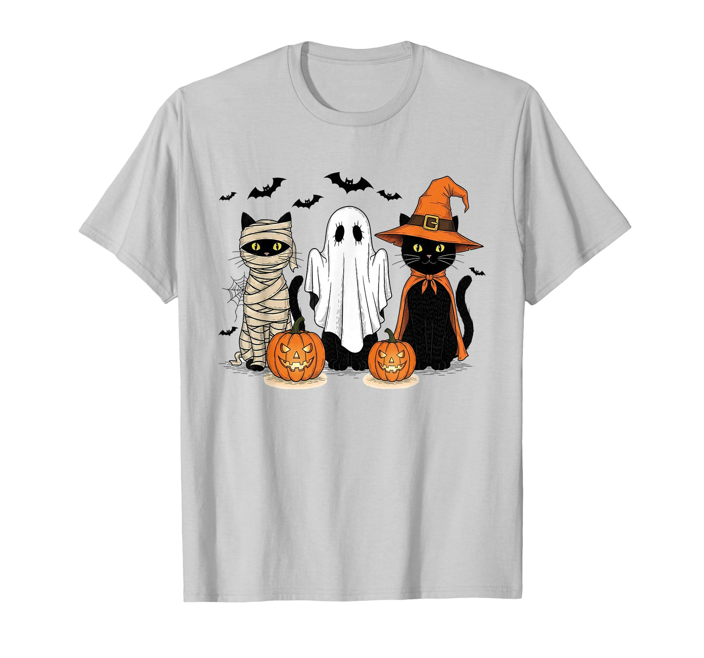 Retro Black Cat Witch Scary Halloween Pumpkin Women Men Kids T-Shirt
