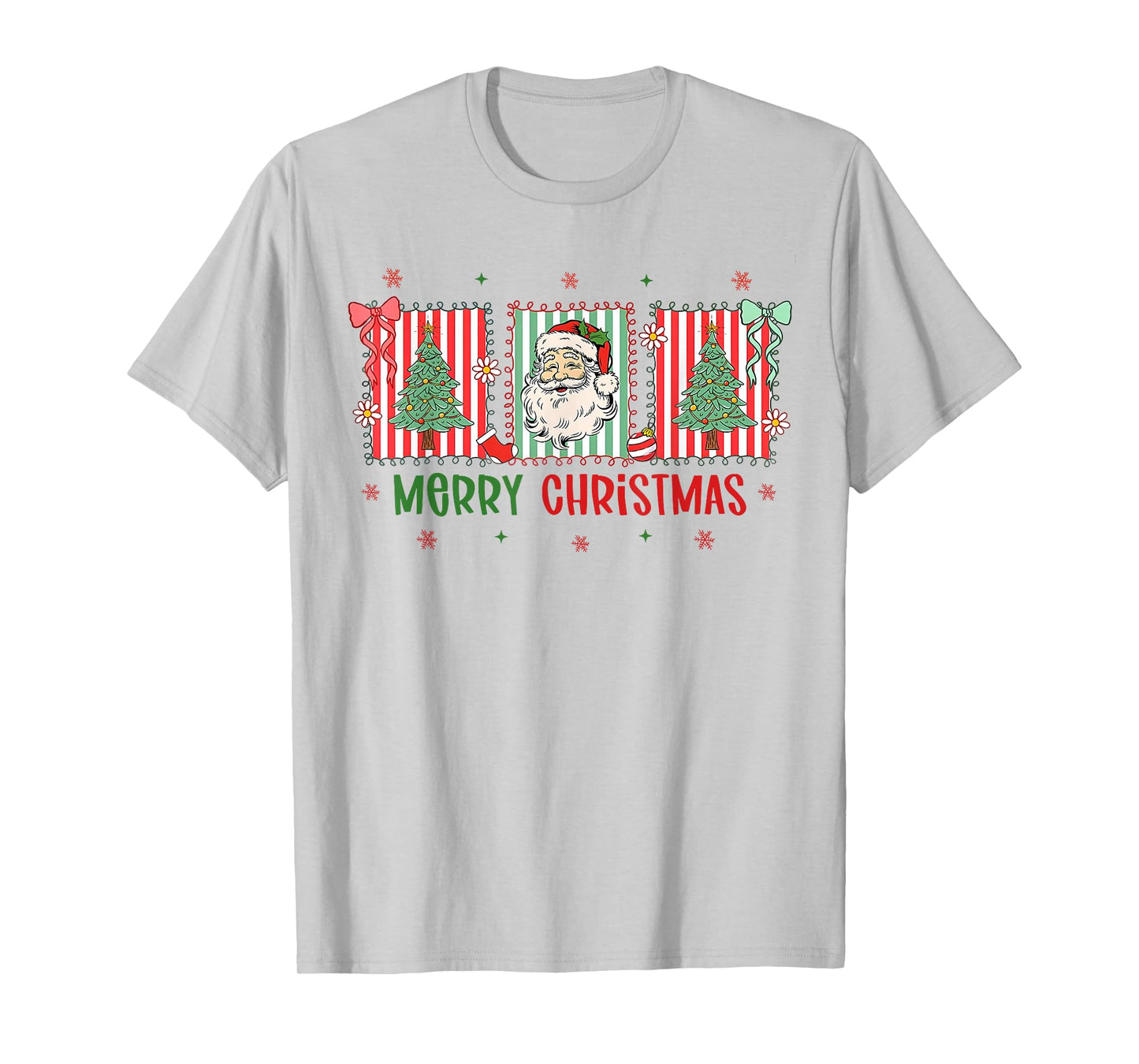 Family Matching Pajama Merry Christmas Tree Santa Claus Bows T-Shirt