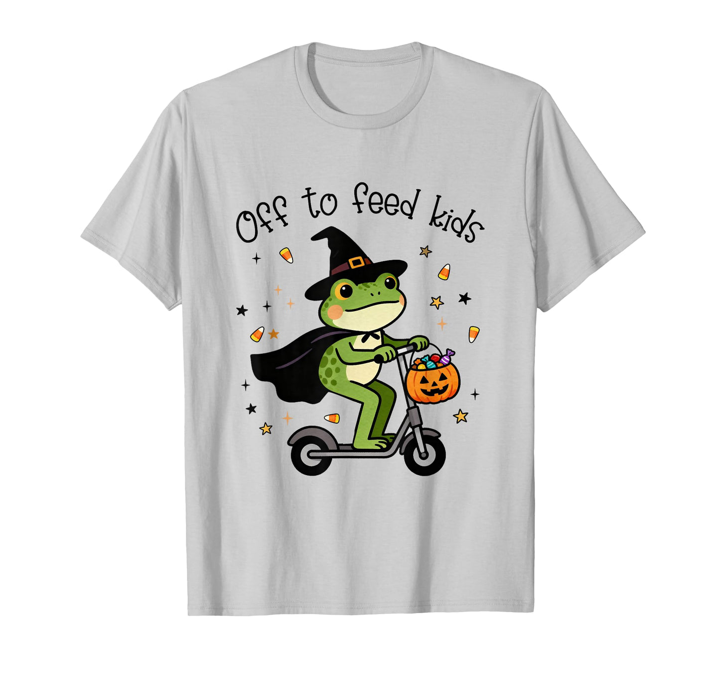 Off to Feed Kids Halloween Frog Witch Pumpkin Treat or Trick T-Shirt