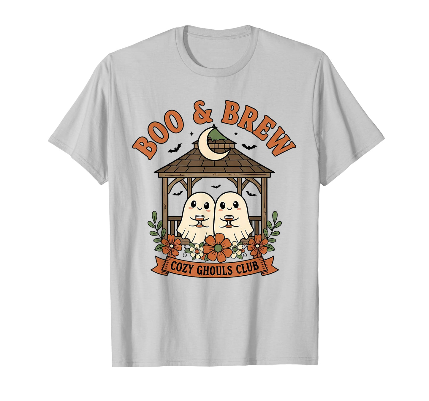 Boo & Brew Cozy Ghouls Club Cute Ghost Coffee Halloween Tees T-Shirt
