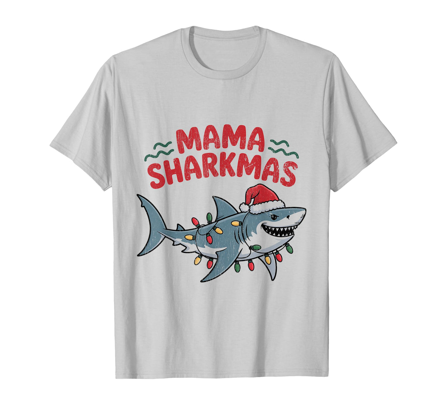 Mama Sharkmas Funny Shark Santa Hat Ugly Christmas Sweater T-Shirt