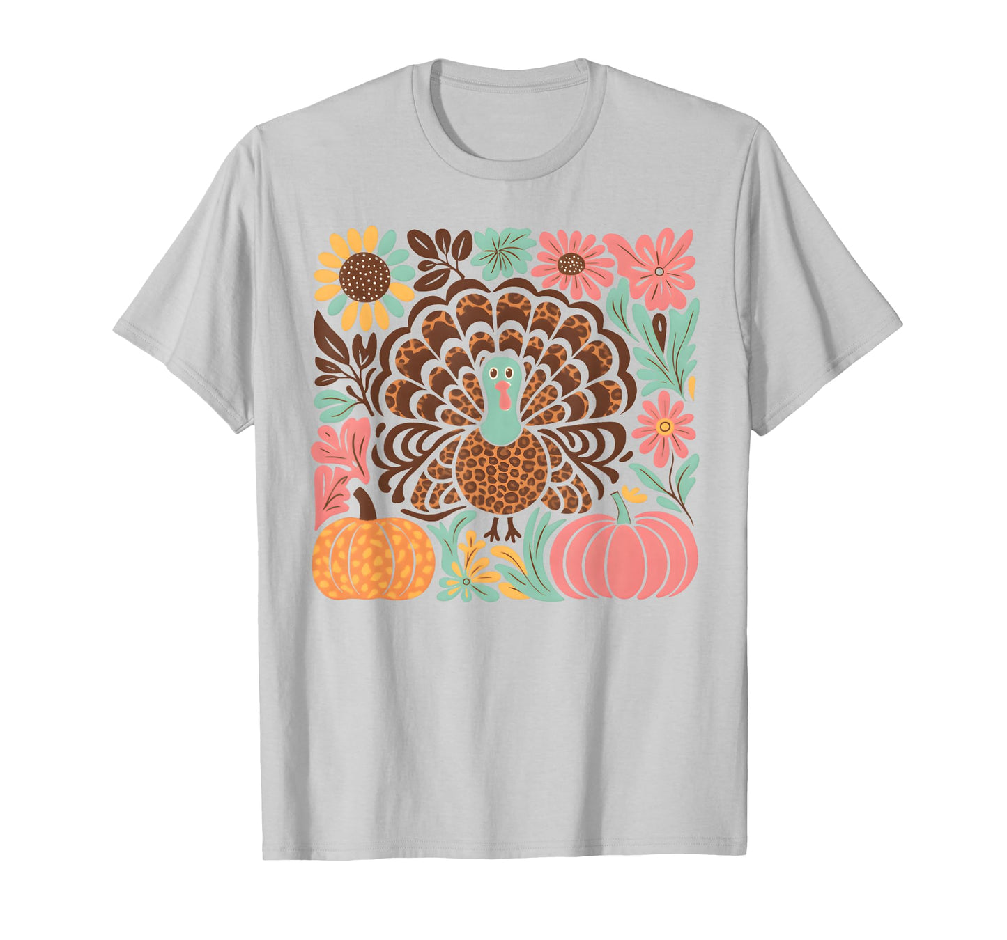Boho Floral Fall Turkey Pumpkin Thanksgiving Girl Women T-Shirt