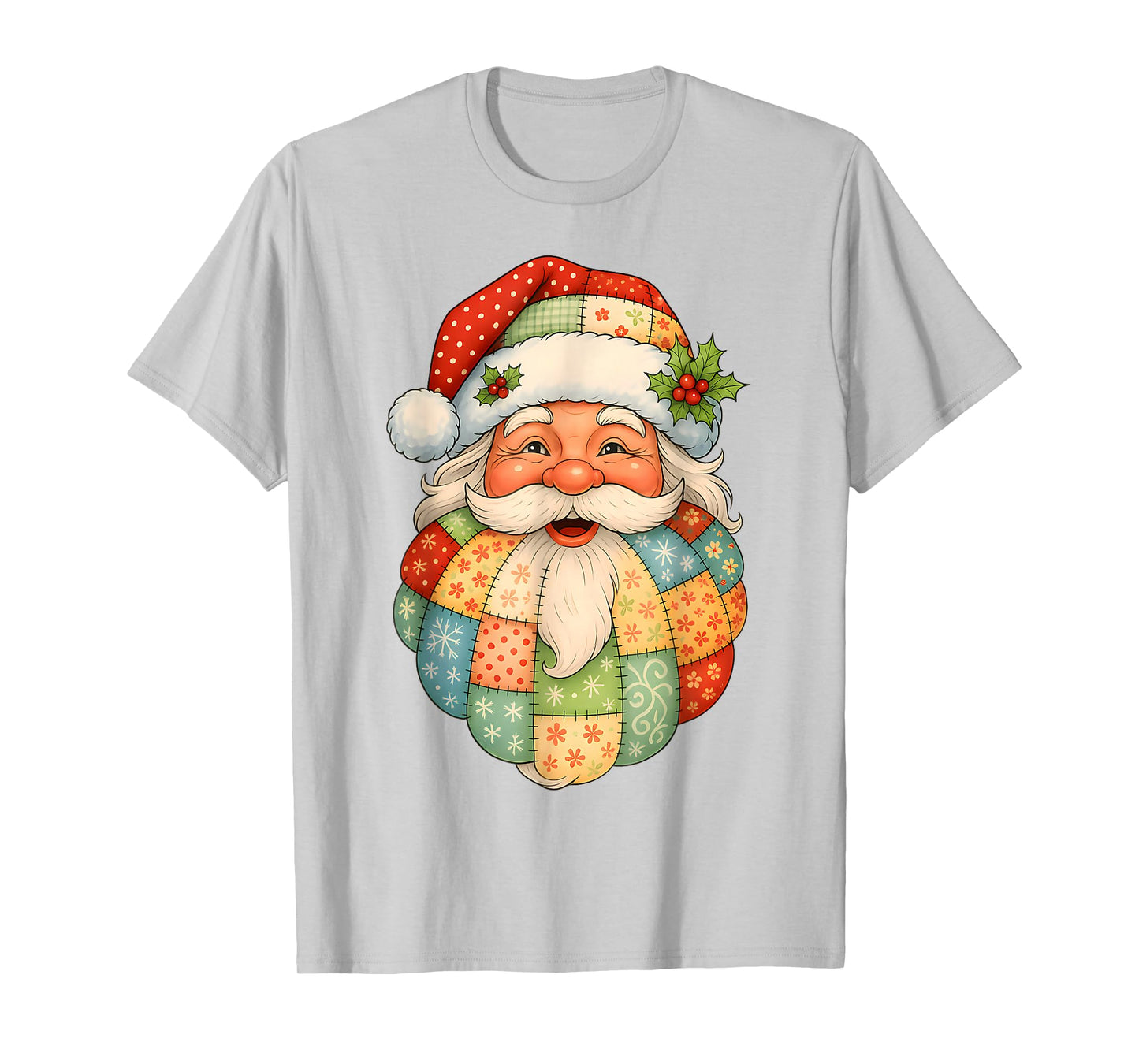 Vintage Santa Claus Face Patchwork Preppy Santa Christmas T-Shirt
