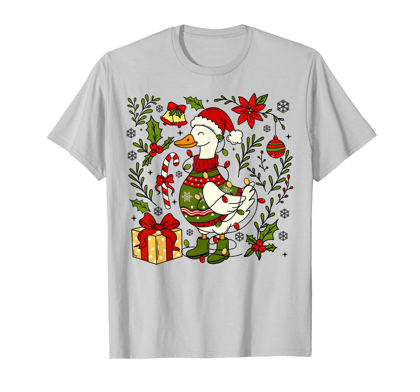 Preppy Goose Santa Merry Christmas Farm Animals Lover Xmas T-Shirt