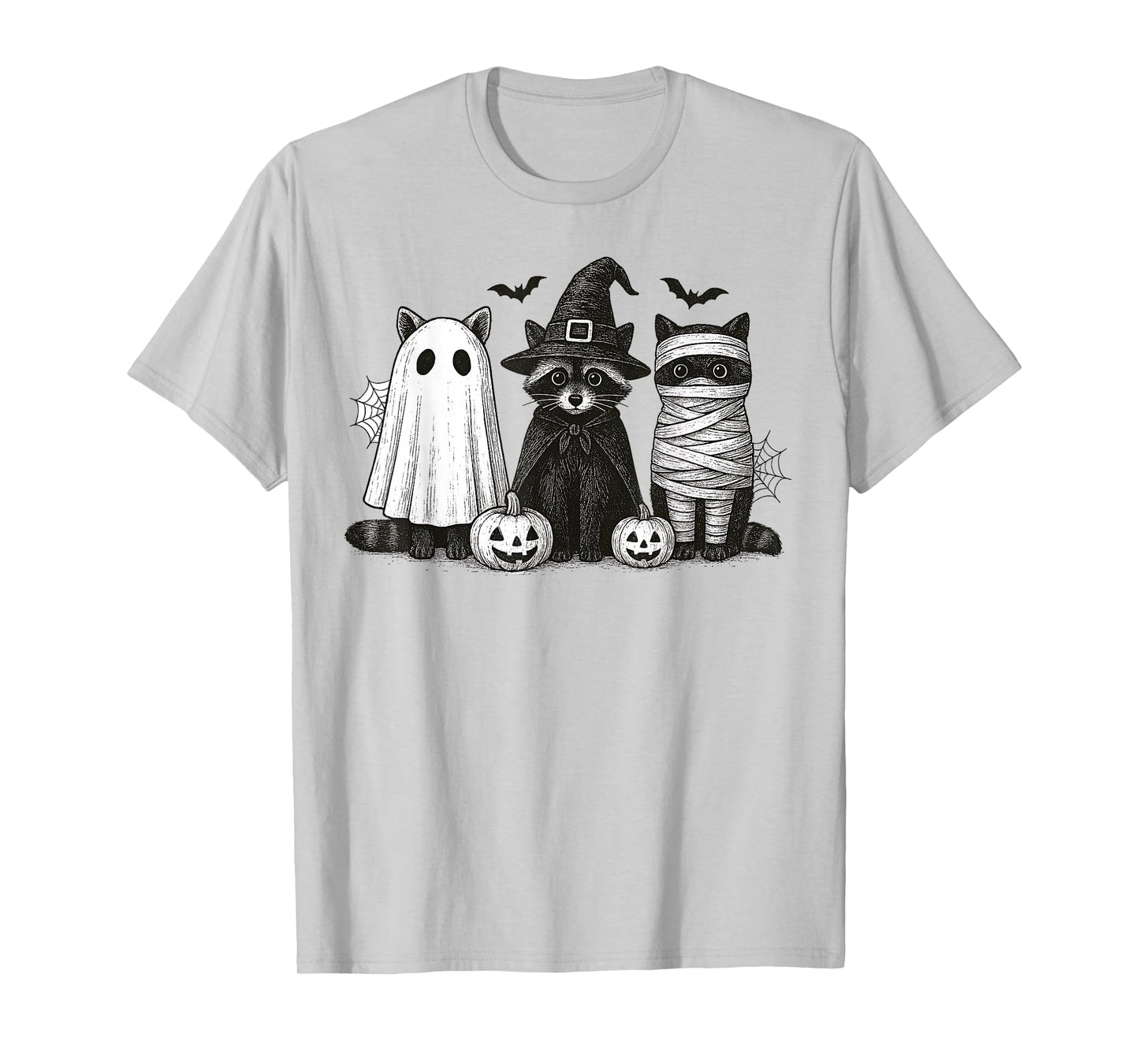 Spooky and Feral Halloween Witch Raccon Ghost Mummy Costume T-Shirt