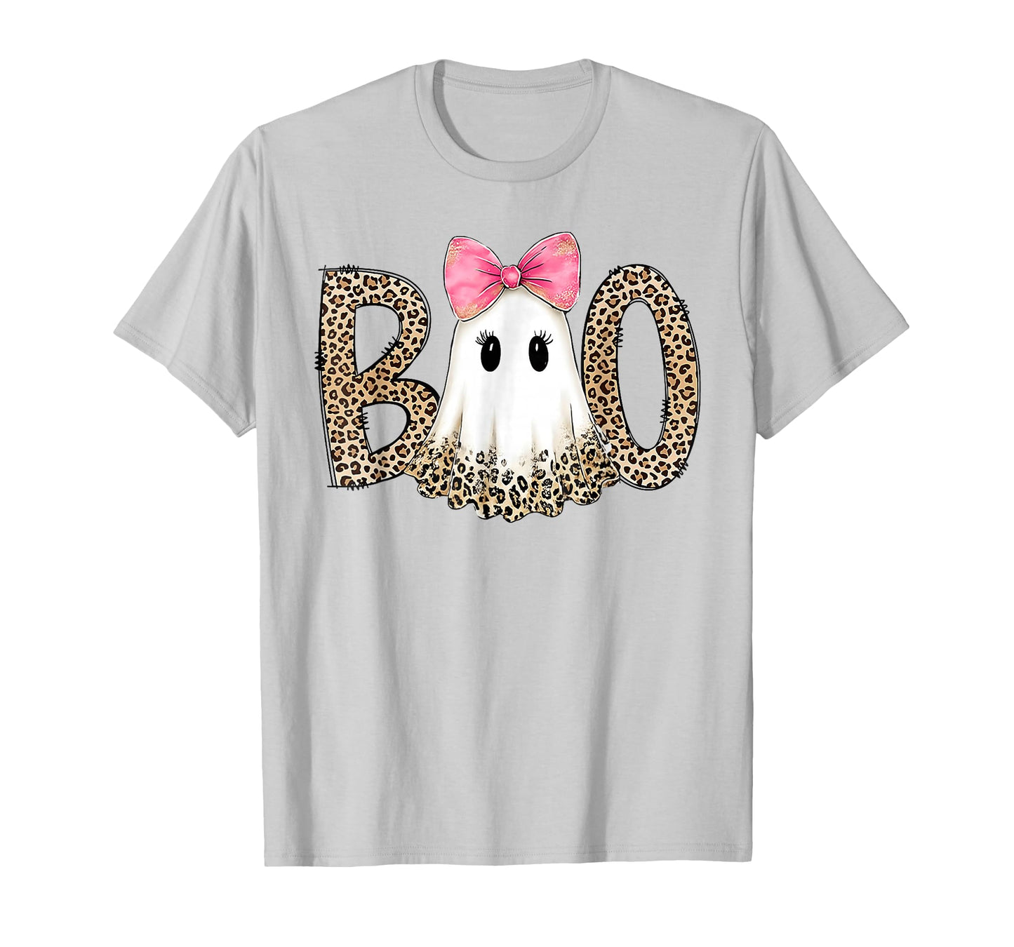 Boo Ghost Leopard Coquette Bow Halloween Girls Women Costume T-Shirt