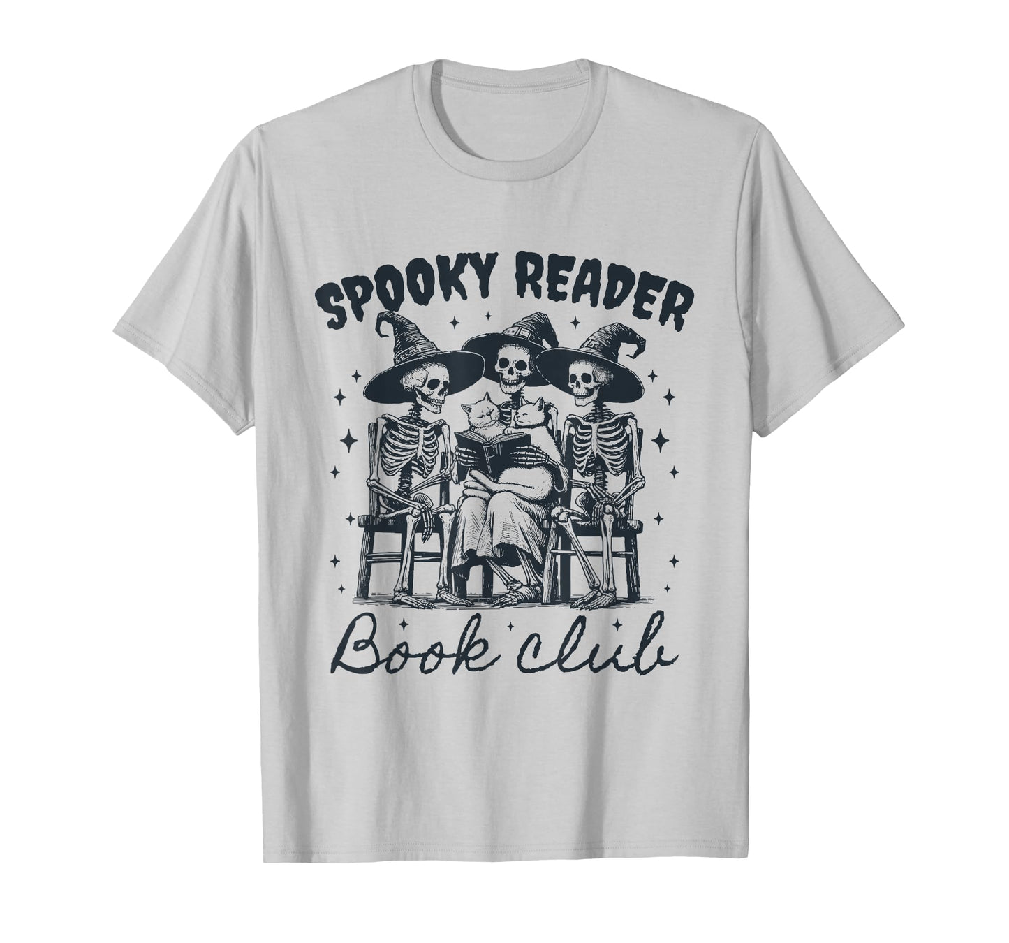 Spooky Reader Book Club Skeleton Witch Cat T-Shirt