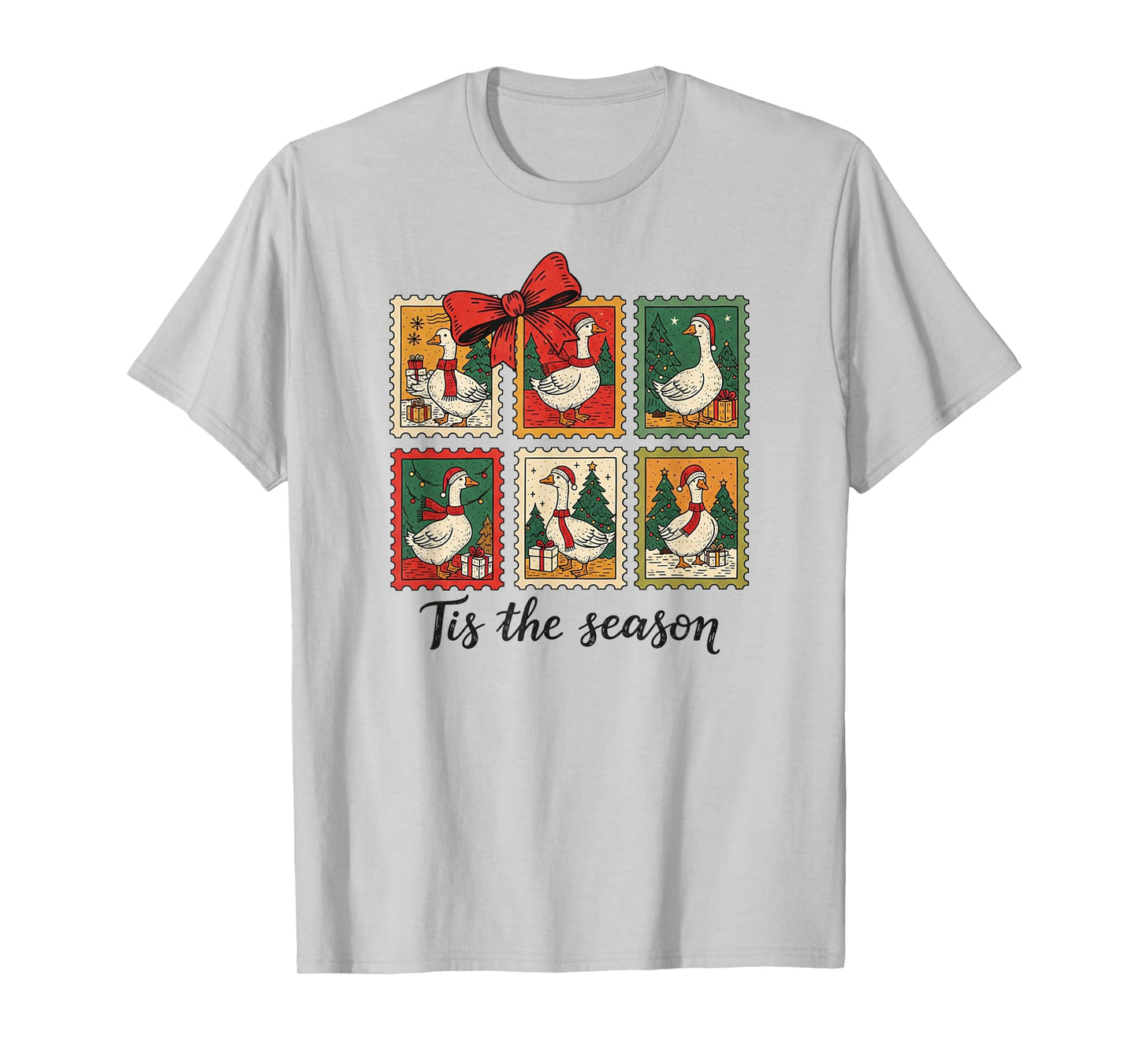 Vintage Christmas Postage Stamps Goose Men Women Kids Xmas T-Shirt