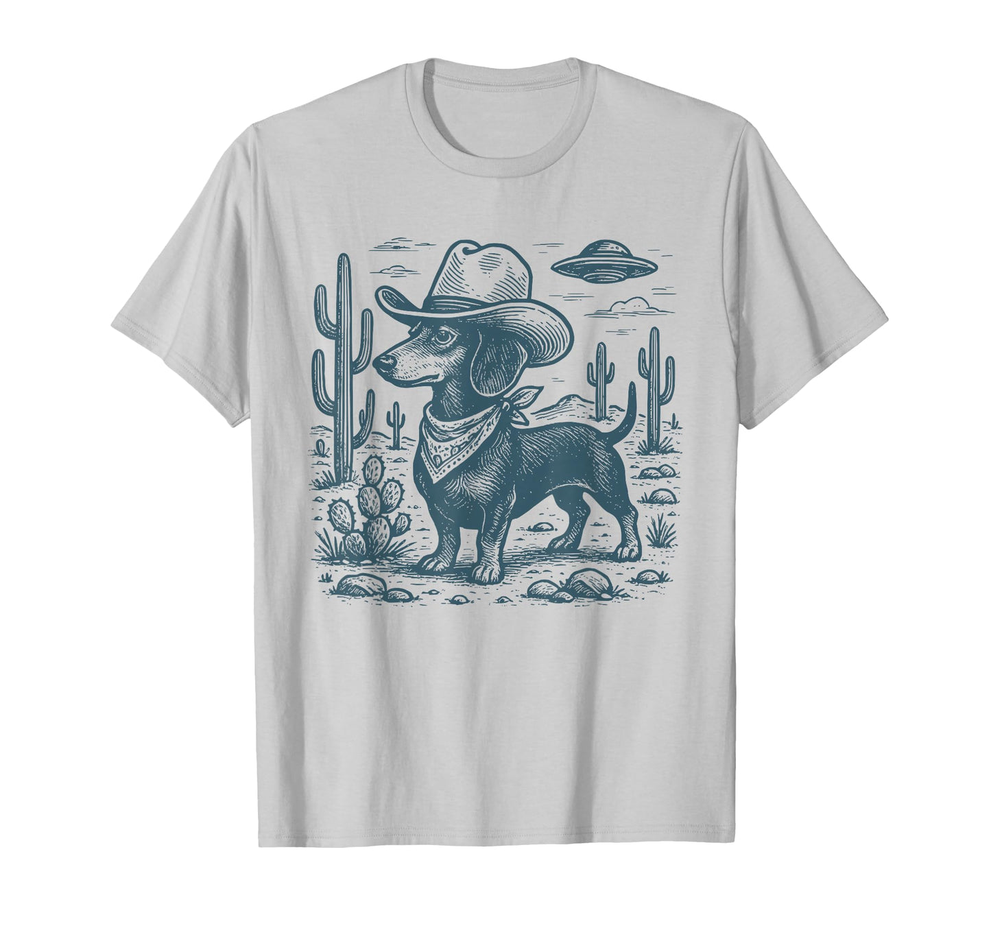Vintage Western Dachshund Cowboy UFO Wiener Dog Doxie T-Shirt