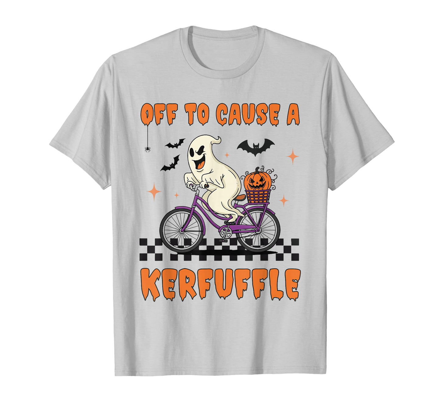 Off to Cause a Kerfuffle Scary Ghost Riding Bike Halloween T-Shirt