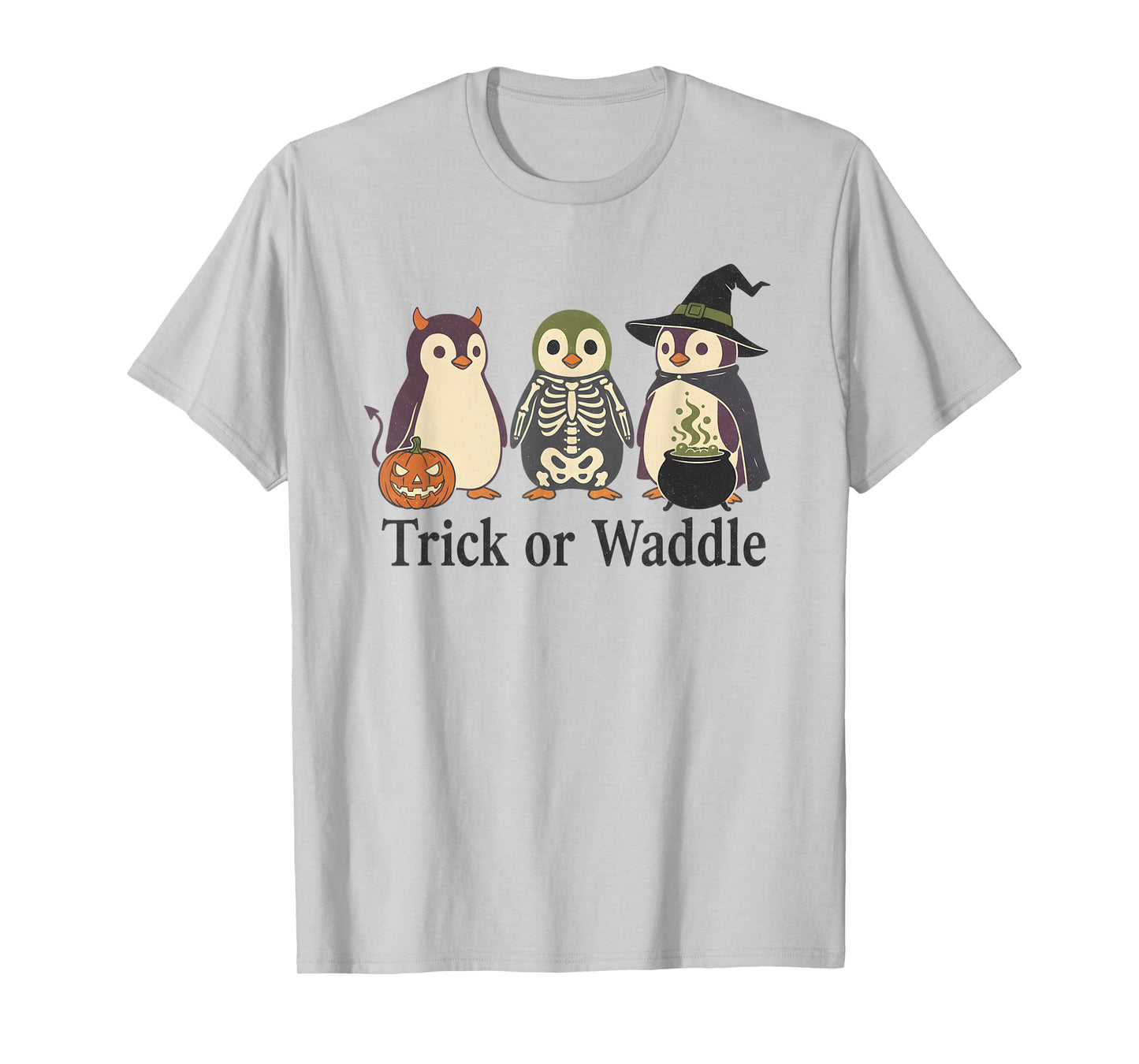Vintage Penguin Trick or Waddle Spooky Halloween T-Shirt
