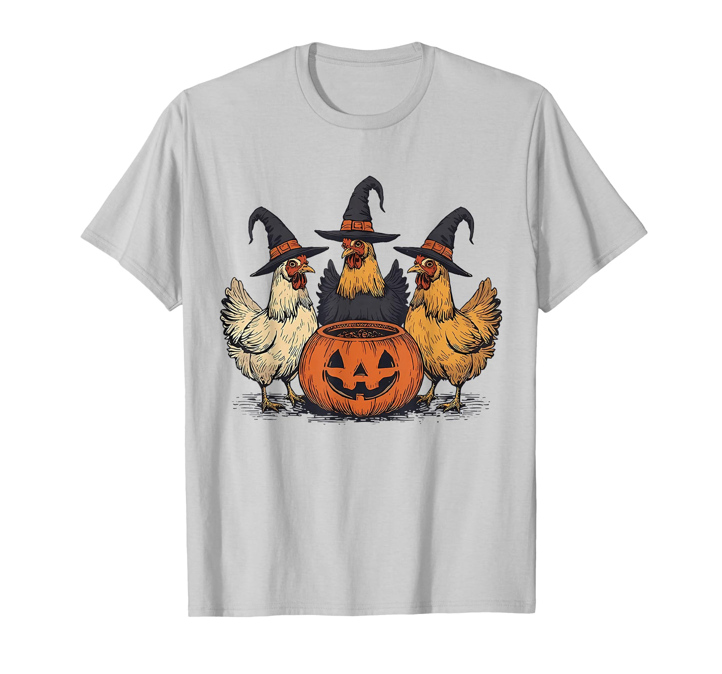 Halloween Witch Chicken Squad Fall Pumpkin Face Farm Animal T-Shirt