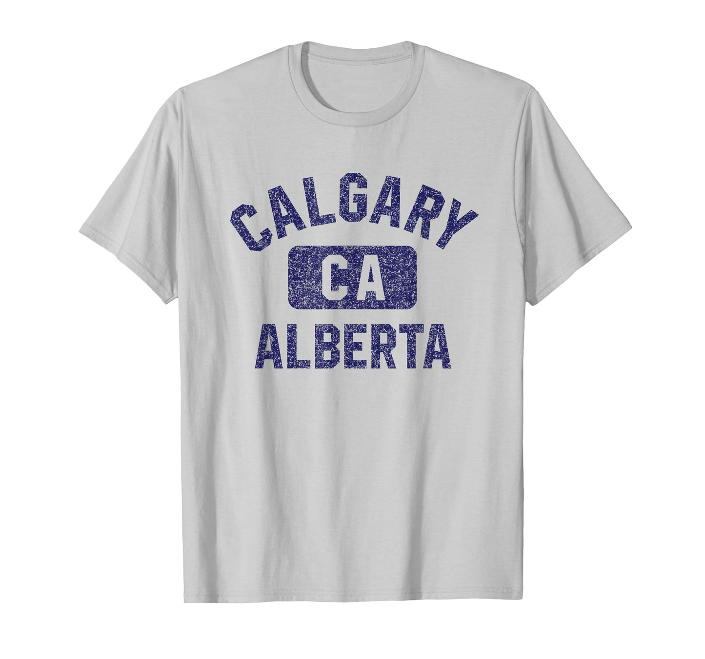 Calgary Alberta CA Gym Style Distressed Dark Blue Print T-Shirt