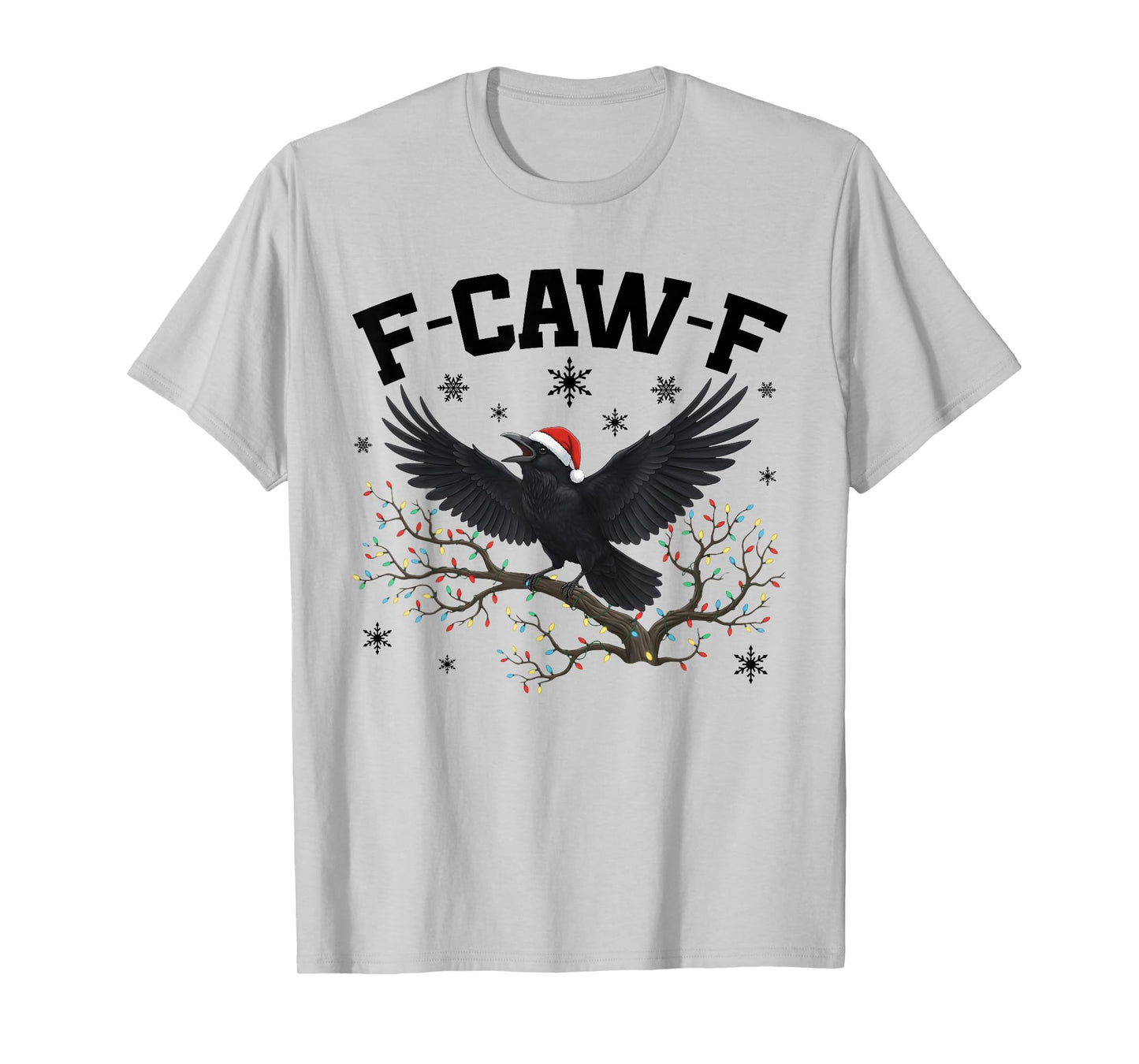Retro Funny Black Crow F-Caw-F Christmas Lights Santa Hat T-Shirt