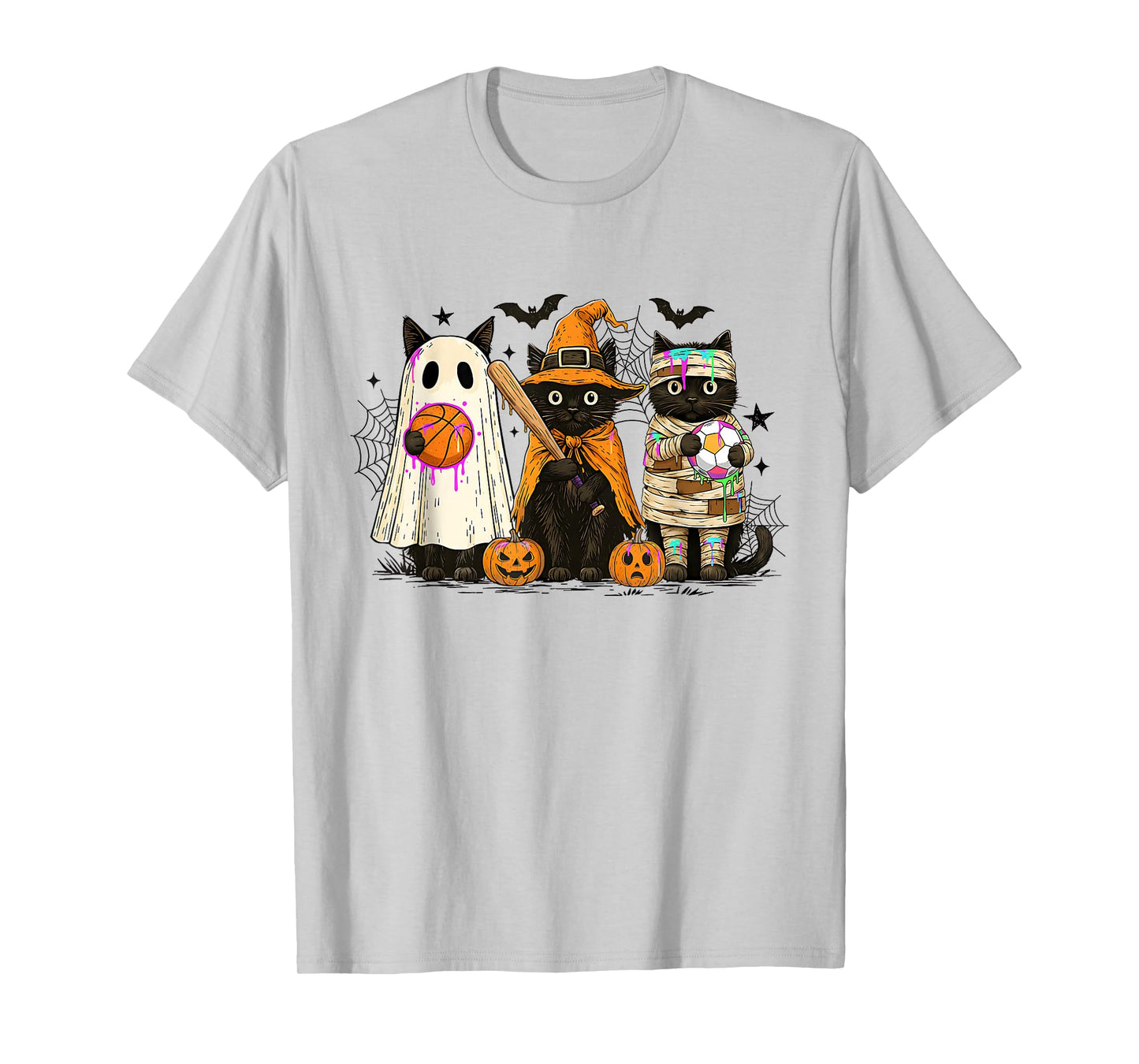 Retro Black Cat Witch Scary Halloween Baseball Soccer Sport T-Shirt