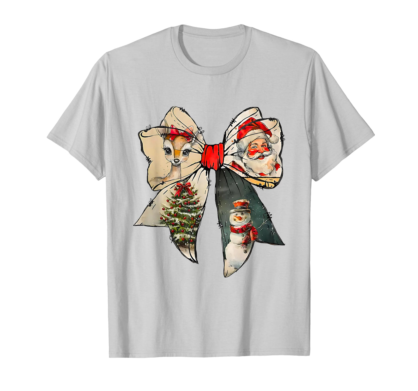 Snowman Santa Coquette Bow Christmas Tree Girl Women Kid T-Shirt