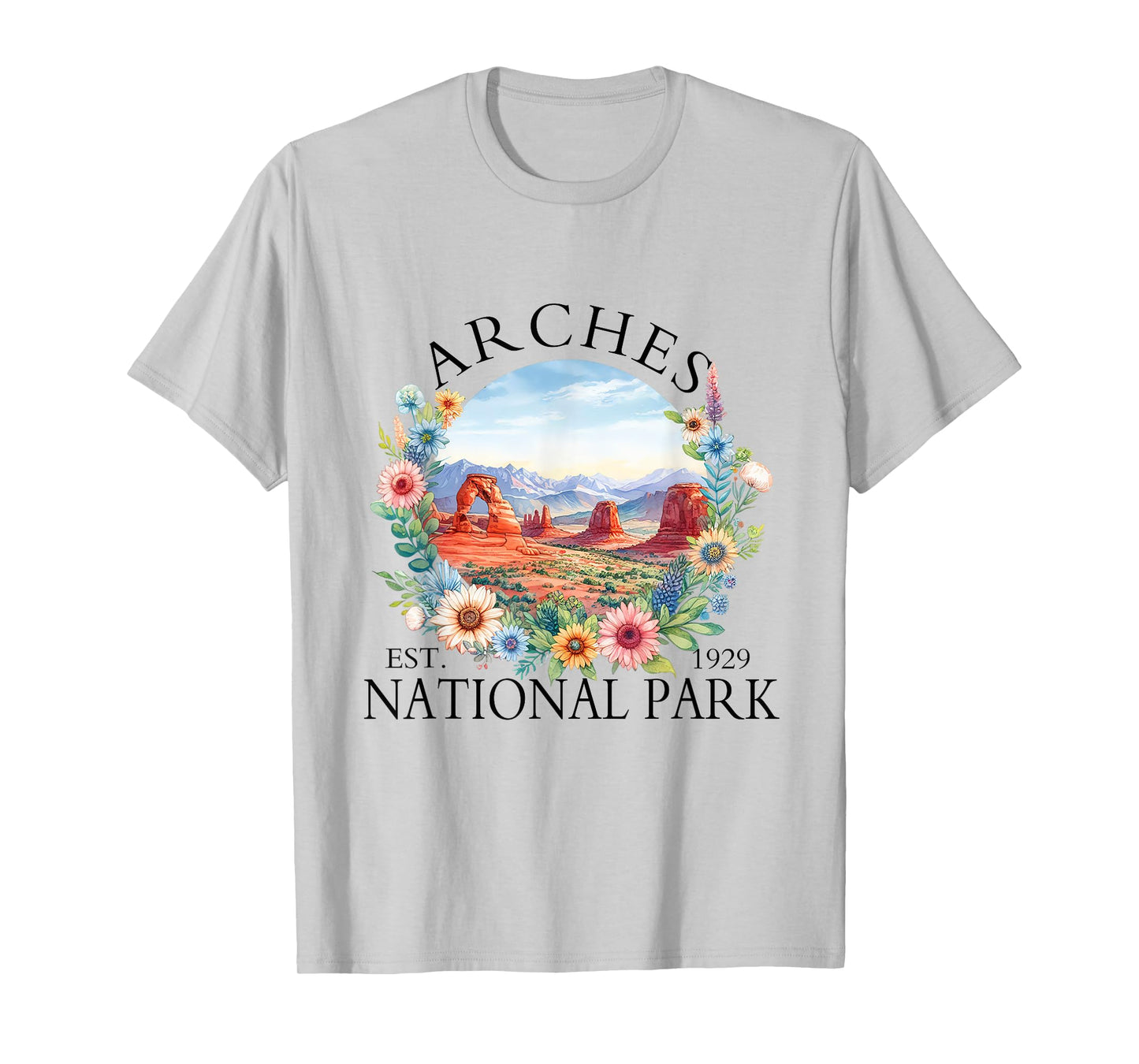 Retro Floral Arches National Park Hiking Camping Outdoor T-Shirt