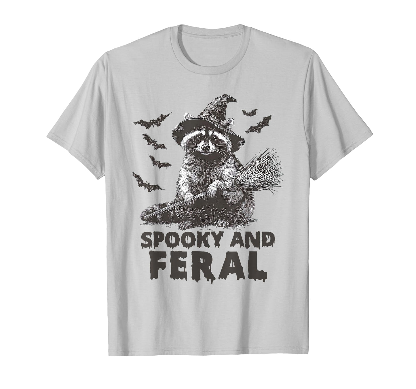 Spooky and Feral Witchy Raccoon Vintage Raccoon Halloween T-Shirt
