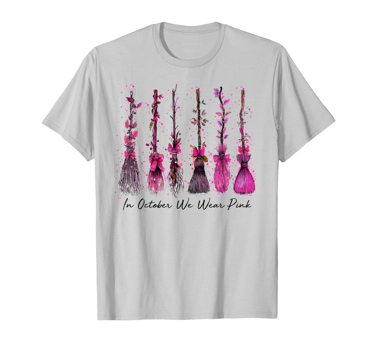 in October We Wear Pink Witches Breast Cancer Halloween Kids T-Shirt