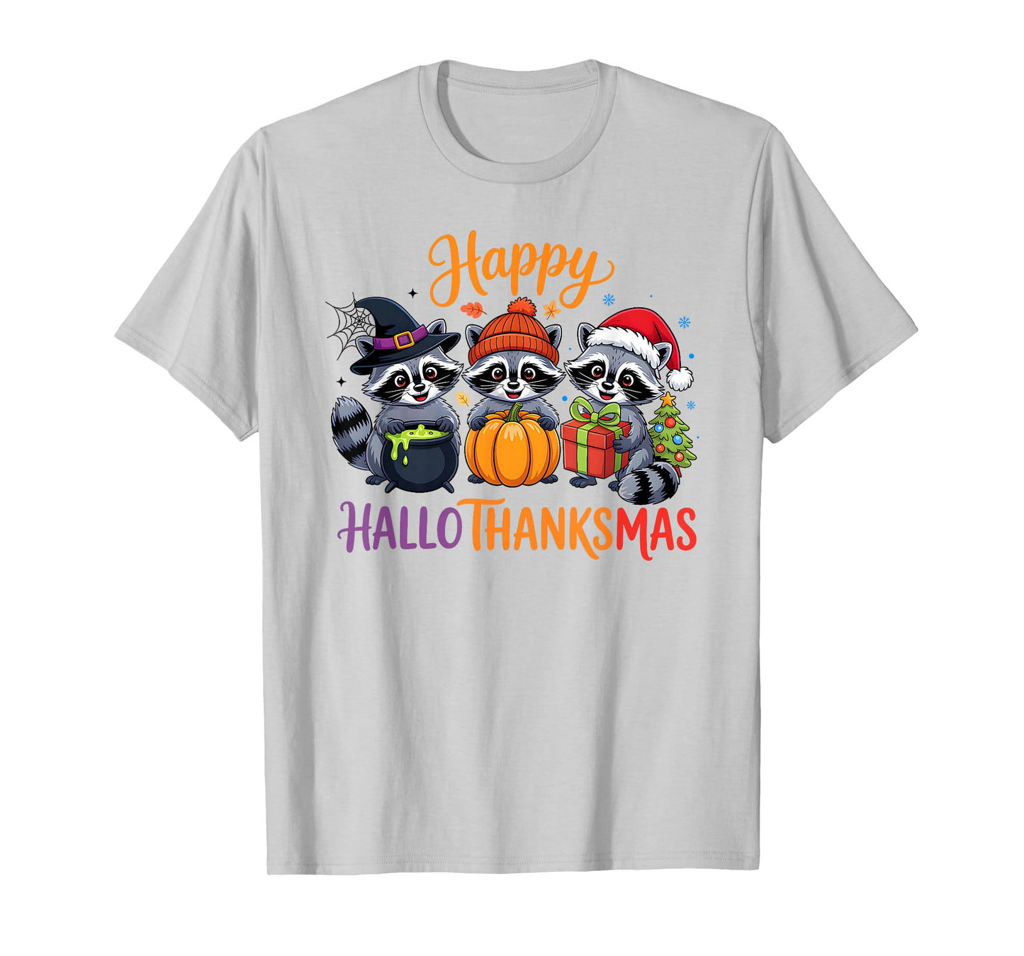 Halloween Thanksgiving Christmas Happy HalloThanksMas Raccon T-Shirt