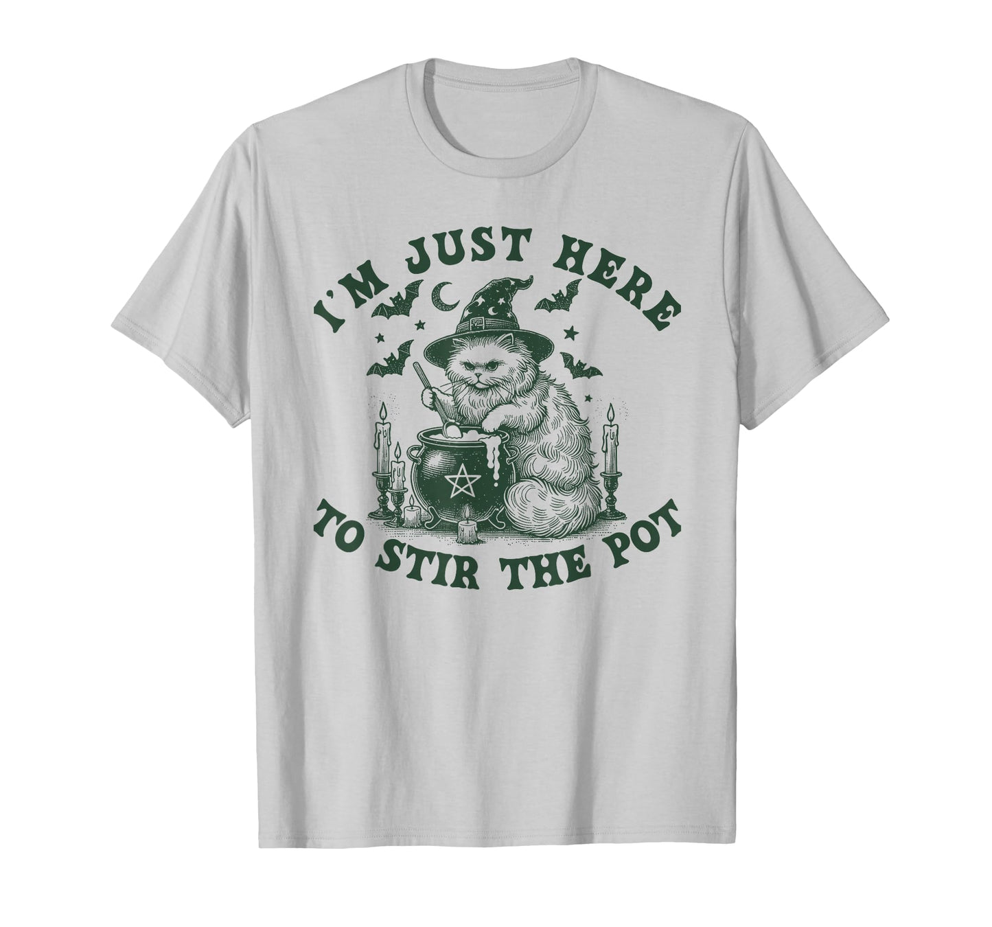 I’m Just Here to Stir The Pot Funny Witch Cat Halloween T-Shirt