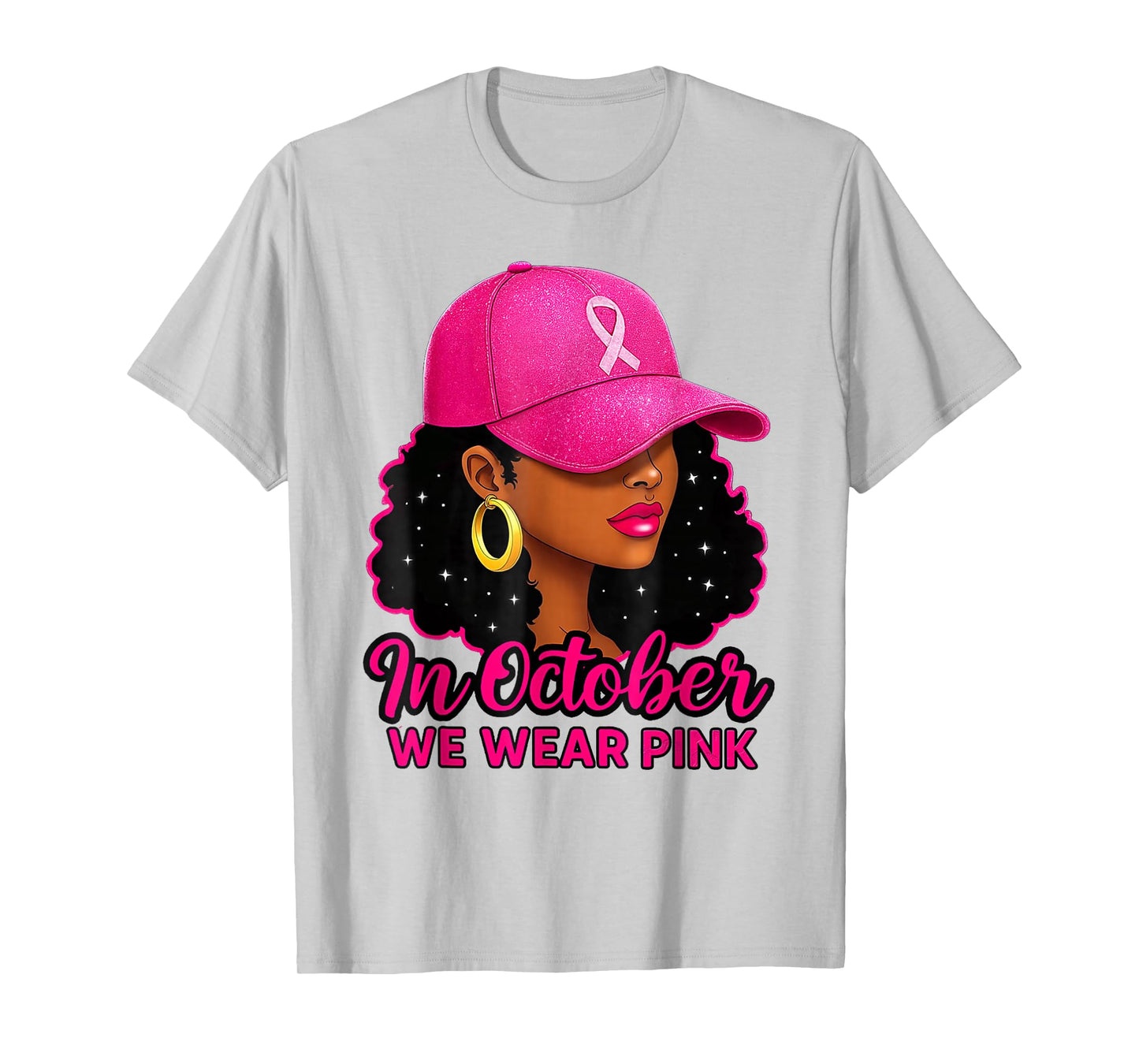 in October We Wear Pink Ribbon Witch Halloween Breast Cancer T-Shirt