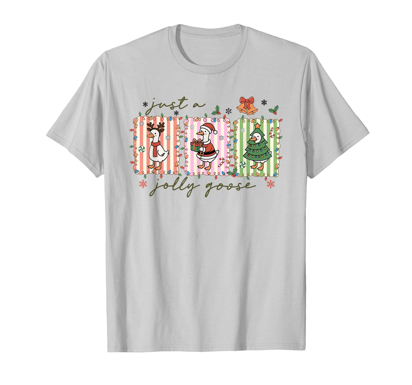 Just A Jolly Goose Funny Goose Santa Reindeer Cute Christmas T-Shirt