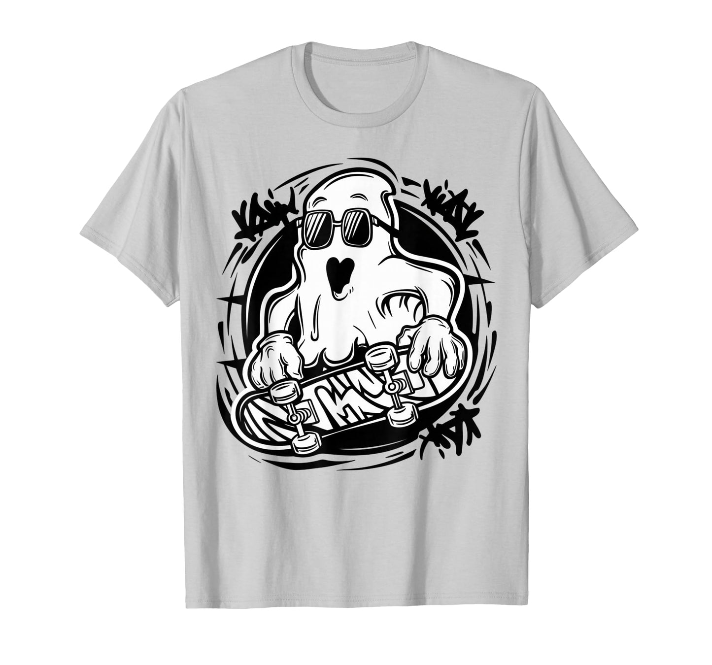 Funny Ghost On Skateboard Retro Halloween Costume Kids Boys T-Shirt