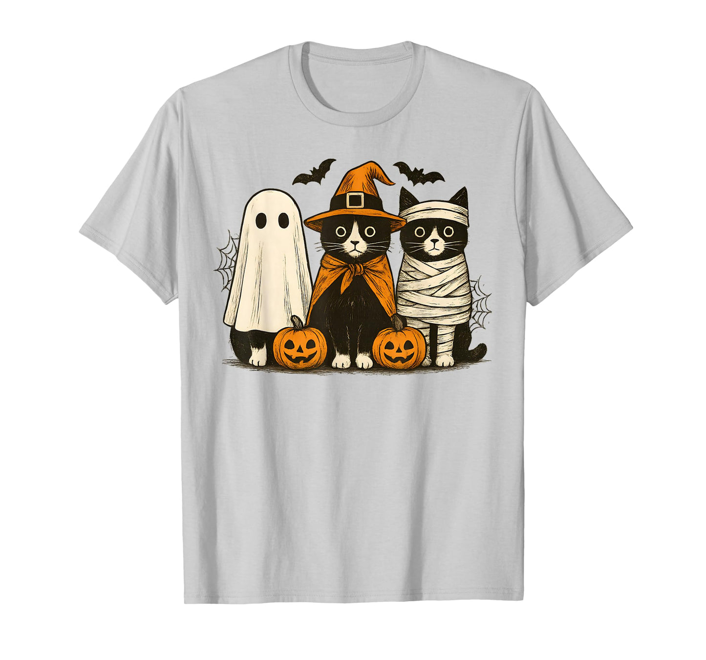 Retro Cute Tuxedo Cat Witch Scary Halloween Pumpkin T-Shirt