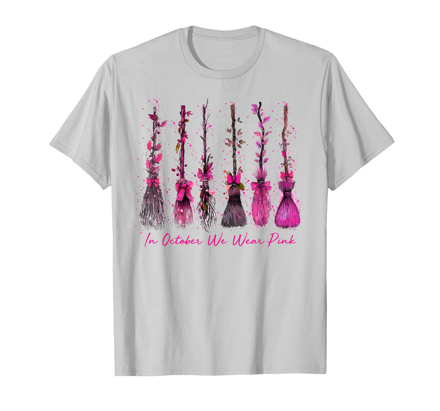 in October We Wear Pink Witches Breast Cancer Halloween Kids T-Shirt