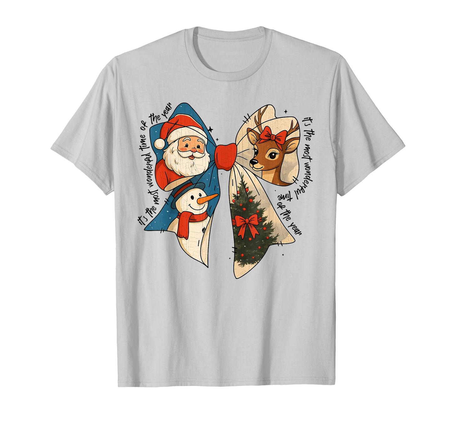 Cute Christmas Bow Santa Reindeer Snowman Tree Holiday T-Shirt